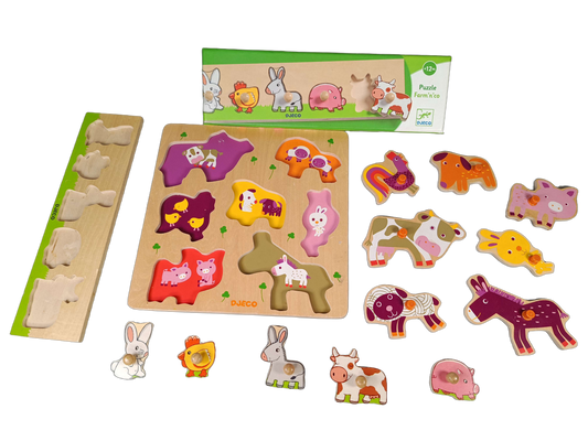 Djeco Bundle Tiere Set von 2 Steckpuzzle & Holzpuzzle