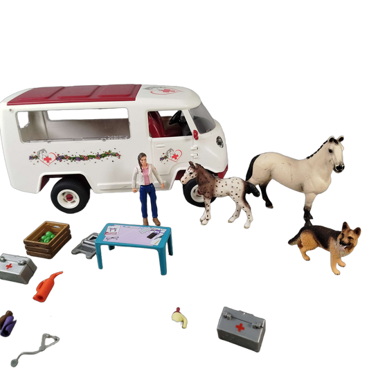 Schleich Bundle Tierärztin Mobil 42370, großes Set Pferd & Hund