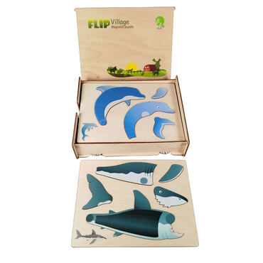 FLIP Magnetpuzzle Delfin & Hai Holzpuzzle Set