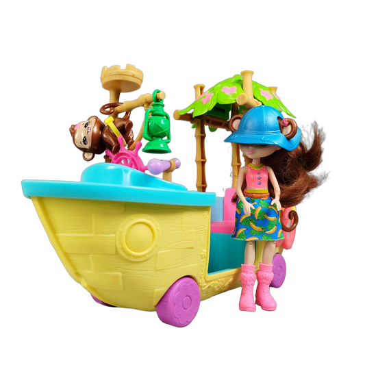 Mattel Enchantimals Dschungelboot GFN58 mit Puppe & Äffchen