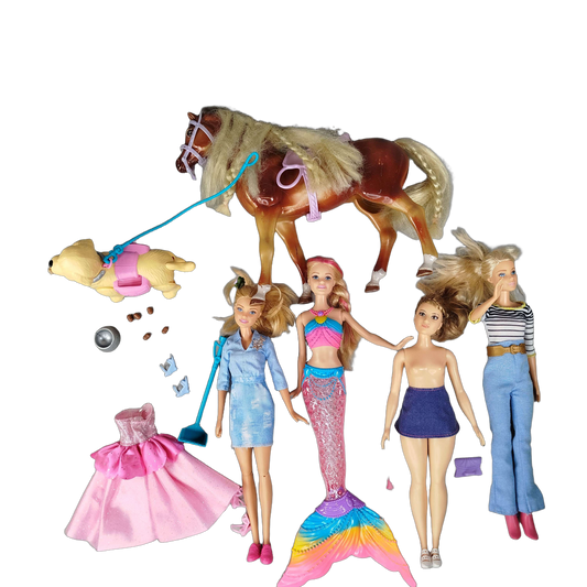 Mattel Bundle Barbie Set von 5 Puppen & Hund
