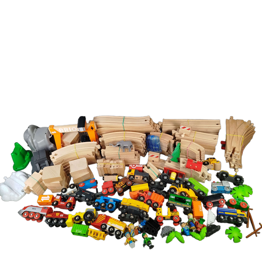 BRIO Bundle Holzeisenbahn großes Set Kran Lok Wagen & Schienen