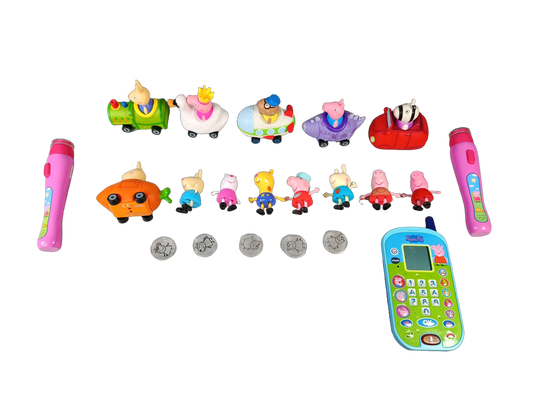 Peppa Pig & VTech Bundle großes Set Figuren, Buggies & Lerntelefon