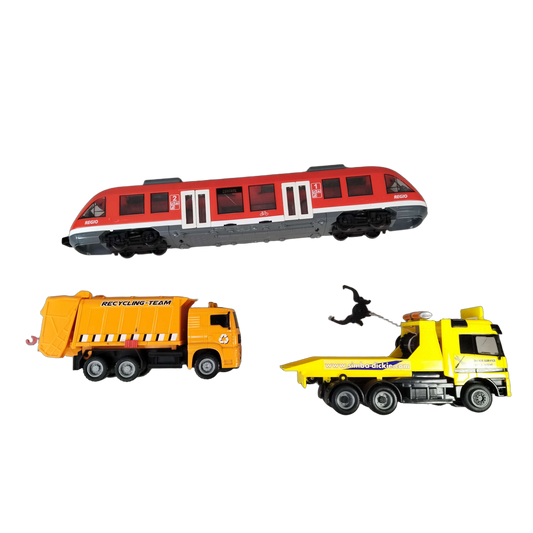 Dickie Toys Bundle City Set von 3 Zug, Müllwagen & Abschleppwagen