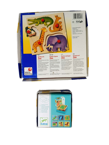 Selecta Spiel Bundle Zoo 2051 Set von 3 Holzpuzzle & Bilderwürfel