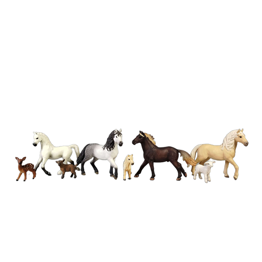 Schleich Tiere Bundle 4 Teile Tierfiguren: Pferd, Rehkitz, Lamm