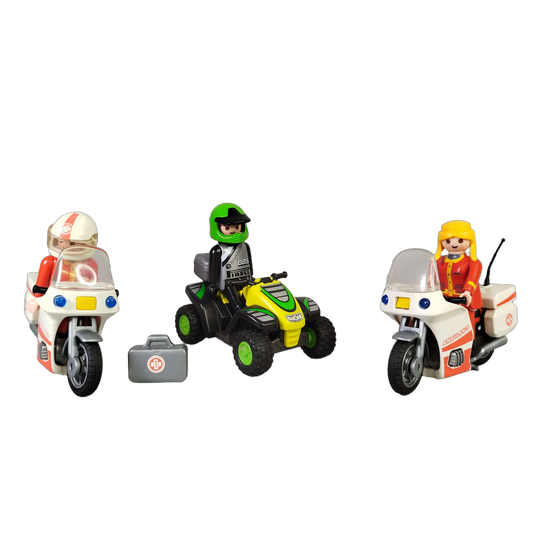 Playmobil Bundle Rettung Set von 3 Motorrad Ambulanz & Quad Figuren