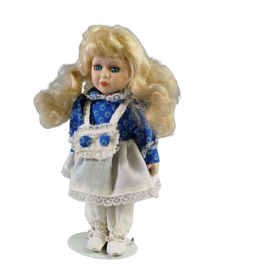 Vintage blondes Haar 25 cm Blumenkleid Porzellanpuppe