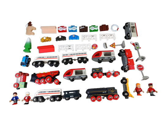 BRIO Bundle Eisenbahn T Rex Bahnübergang, großes Set Lok & Wagen