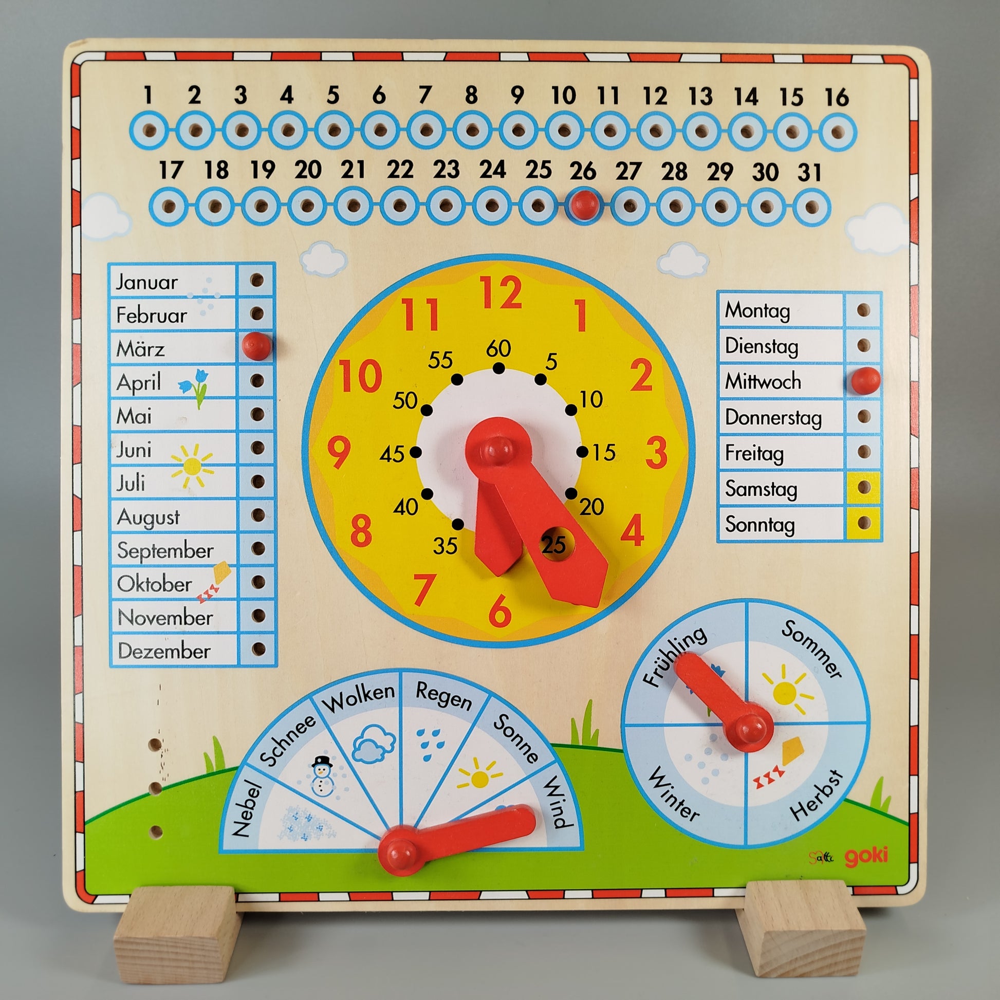 Lernuhr mit Waage - Set aus Holz