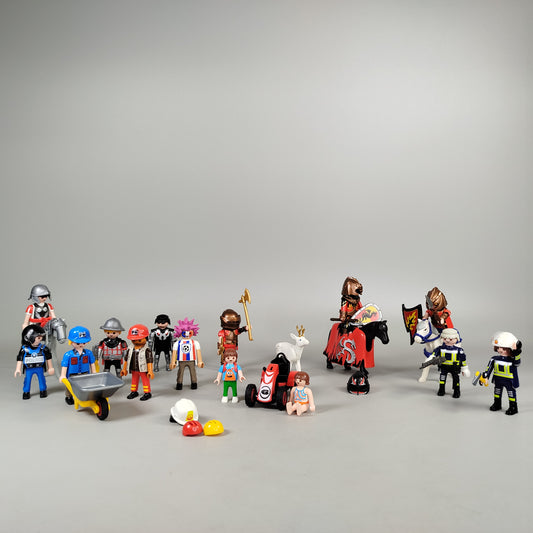 Playmobil Figuren & Tiere Set von 18 – Bauarbeiter, Ritter, Polizei, Pferde