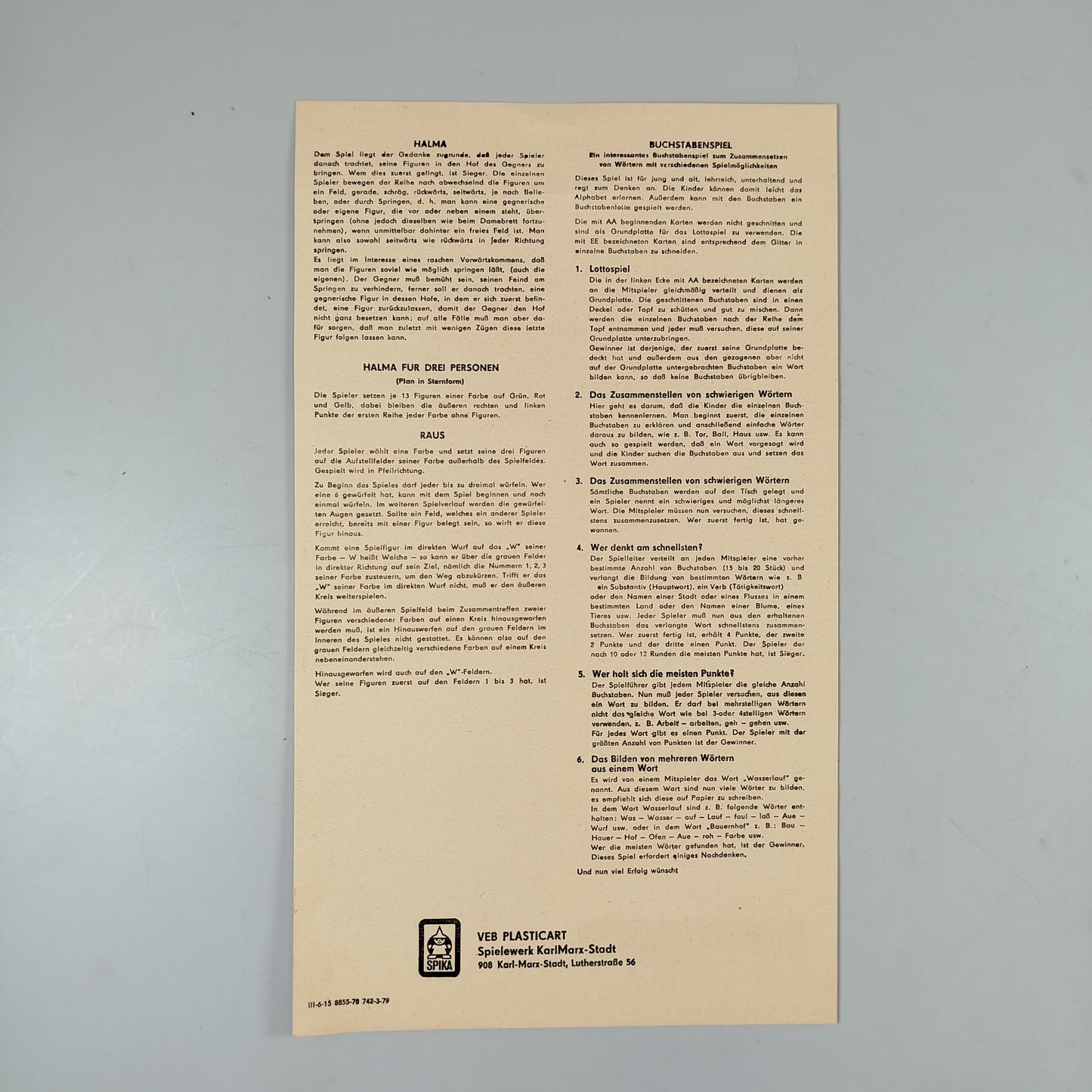 Spika (VEB Plasticart) Spika Spielesammlung
