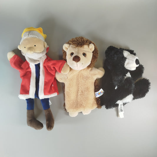 Handpuppen Set - Bär, Igel, König - 3er Set