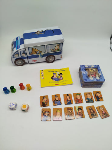 HABA Brettspiel Tatu-Tata Das Polizeispiel im Metallkoffer & 2 Holz-Ziehtiere Set