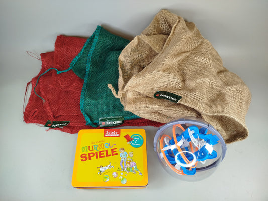 Outdoor Spielzeug Set – Sackhüpfen, Ball Maze 3D & Murmelspiel, gebraucht