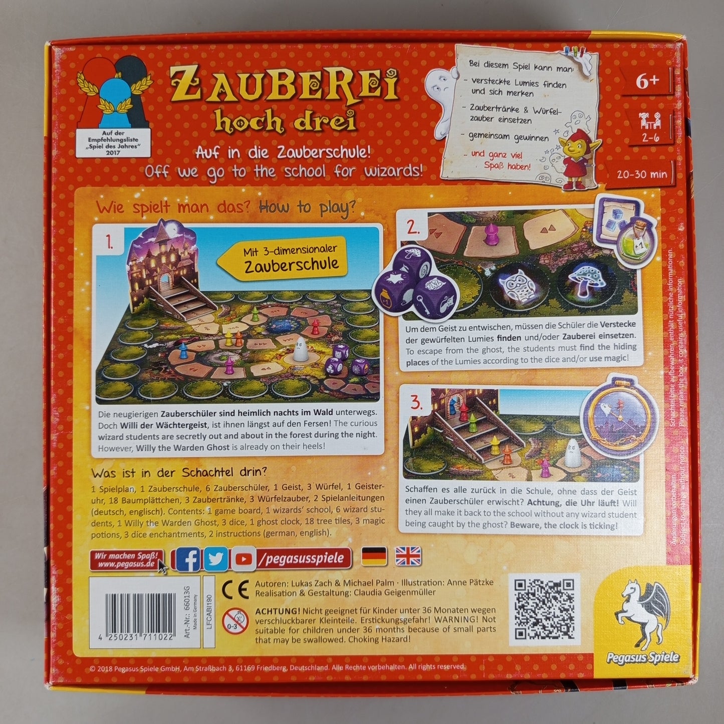 Pegasus Spiele Zauberei hoch drei Brettspiel, gebraucht, ab 6 Jahre