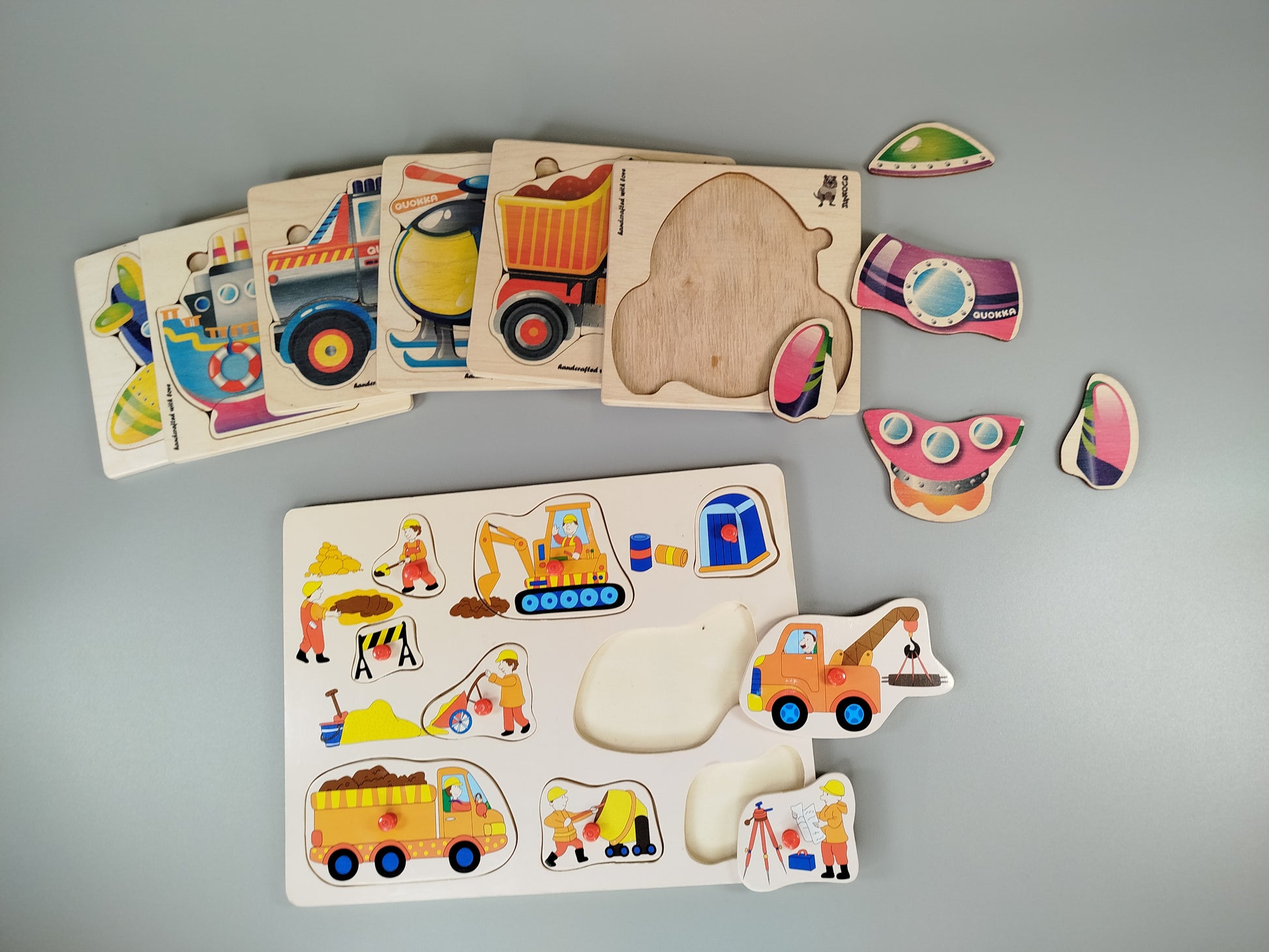 Holzpuzzle Set Fahrzeuge & Baustelle