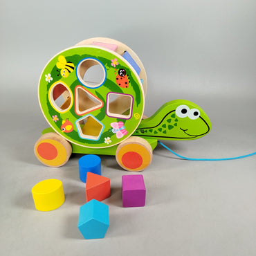 Playland Nachziehtier Schildkröte Holzspielzeug mit Formen