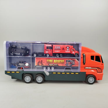 Feuerwehr Transport Truck Set mit 10 Einsatzfahrzeugen & Helikopter