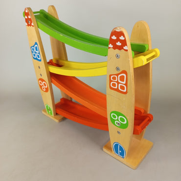 Holz Rollbahn Autorennbahn mit 3 Autos Motorikspielzeug