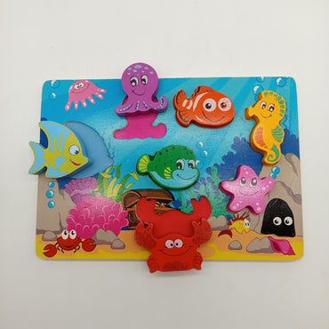 Kinder Holzpuzzle Set von 4 – mit Griffknöpfen & Tiermotiven