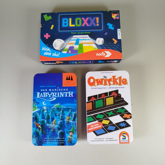 Brettspiel-Set – BLOXX!, Qwirkle Mini, Magisches Labyrinth