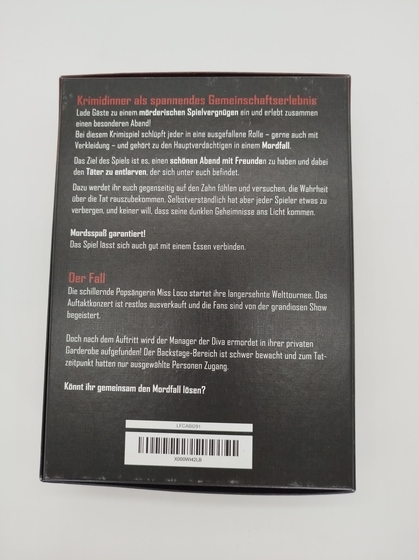 Krimidinner Backstage – Mord bei Tisch, Gesellschaftsspiel