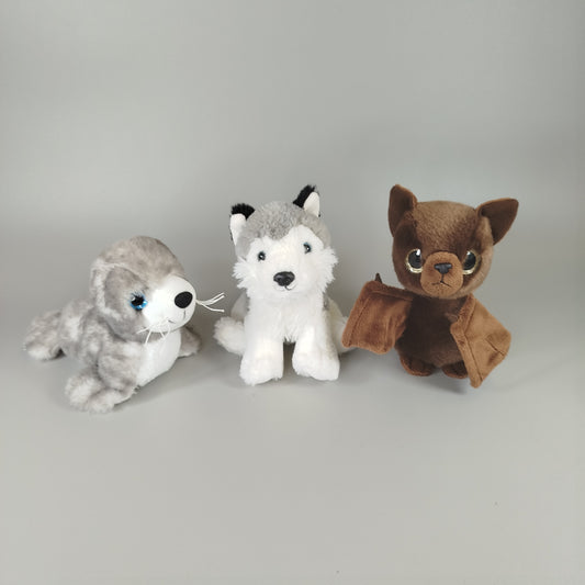 Plüschtiere Set - Wolf, Seehund, Fledermaus