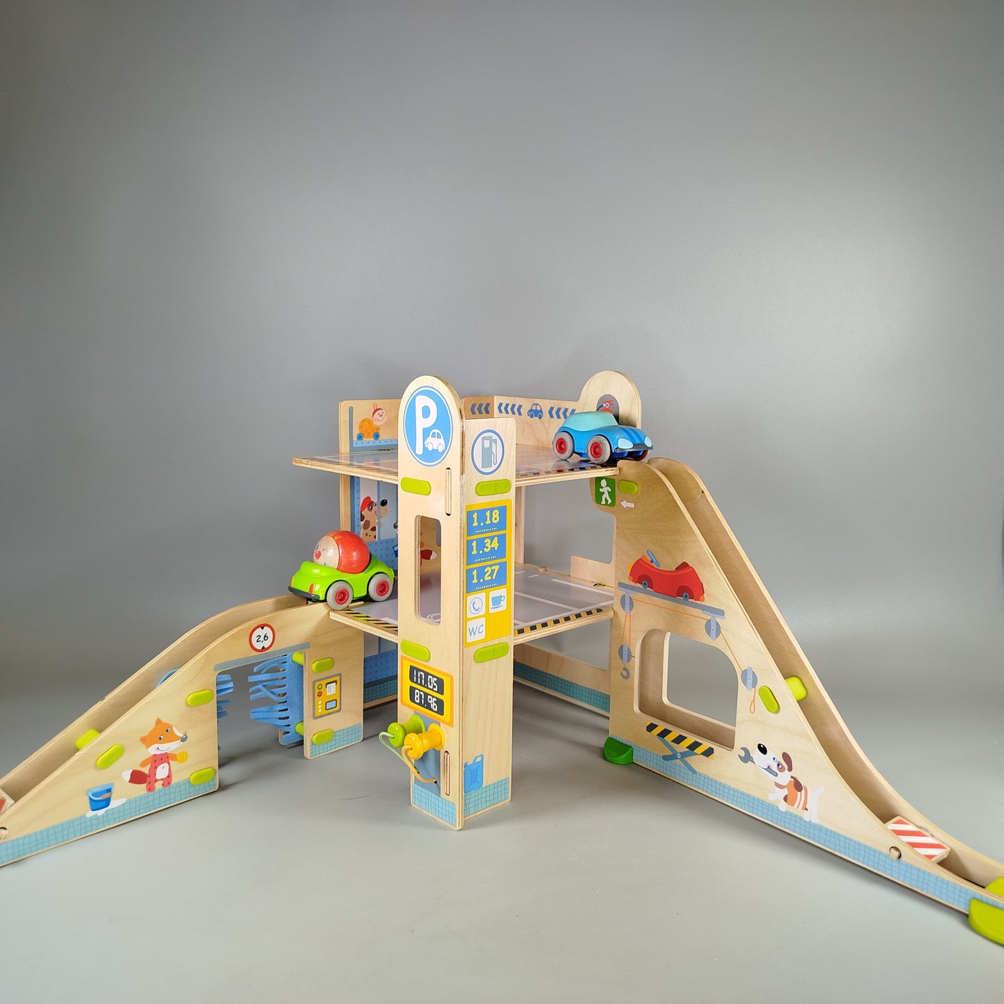 Haba Holzspielzeug Parkgarage Set, mit 2 Autos, wie neu