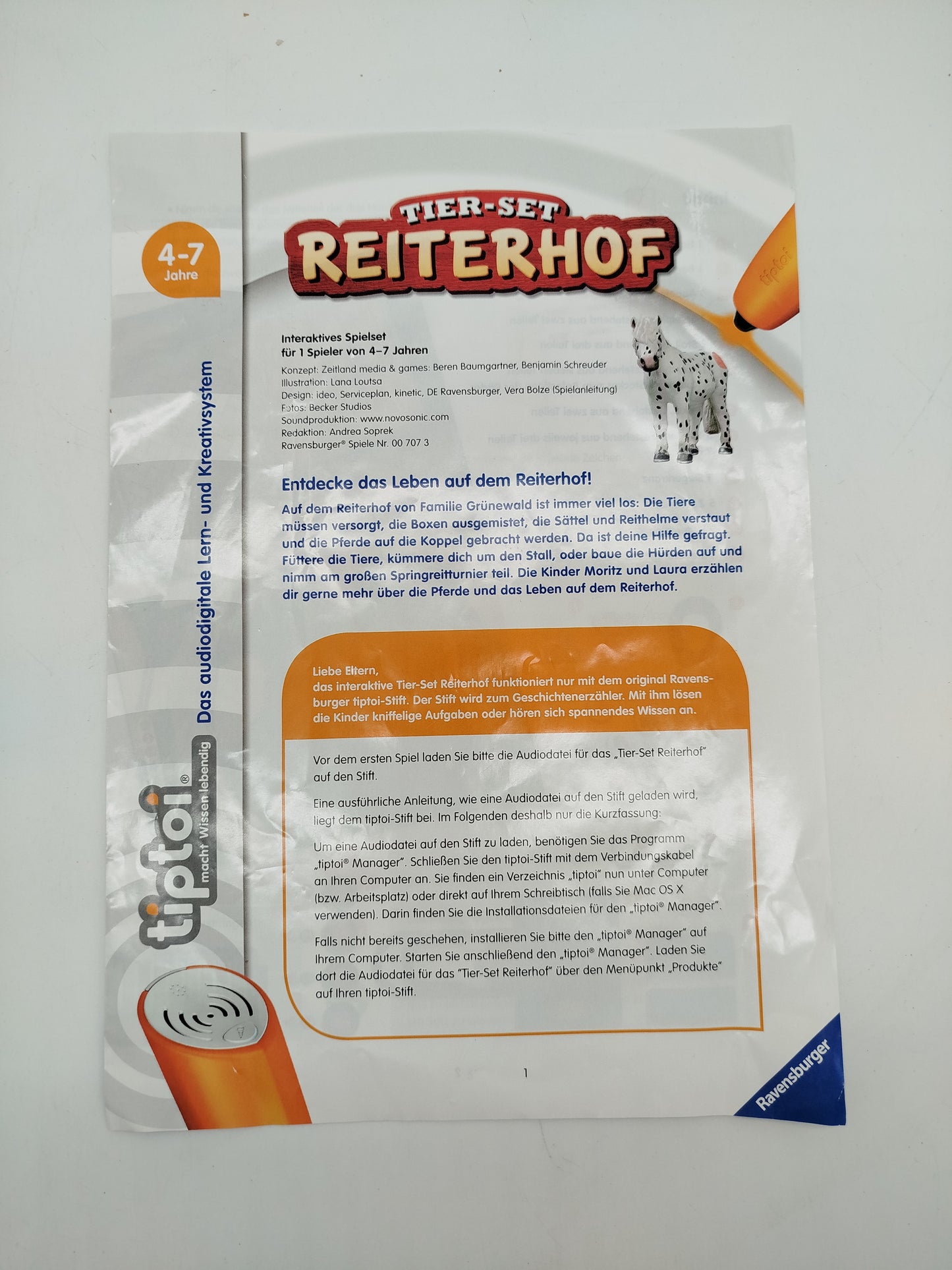 Ravensburger tiptoi Tier-Set Reiterhof, 5 Pferde, OVP, wie neu