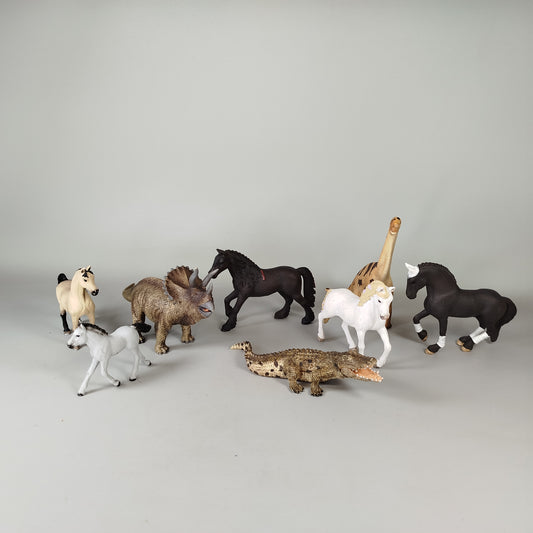 Schleich Tiere Set von 8 Figuren – Pferde, Dinosaurier, Krokodil, wie neu