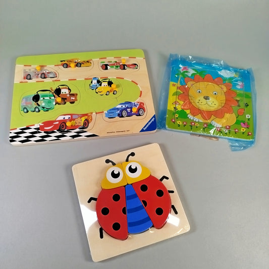 Holzpuzzle Set - Tiere & Autos - Set aus 3