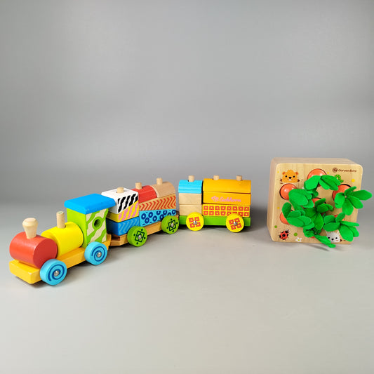 Goryeo Baby Holzspielzeug-Set – Zug & Karottenpuzzle