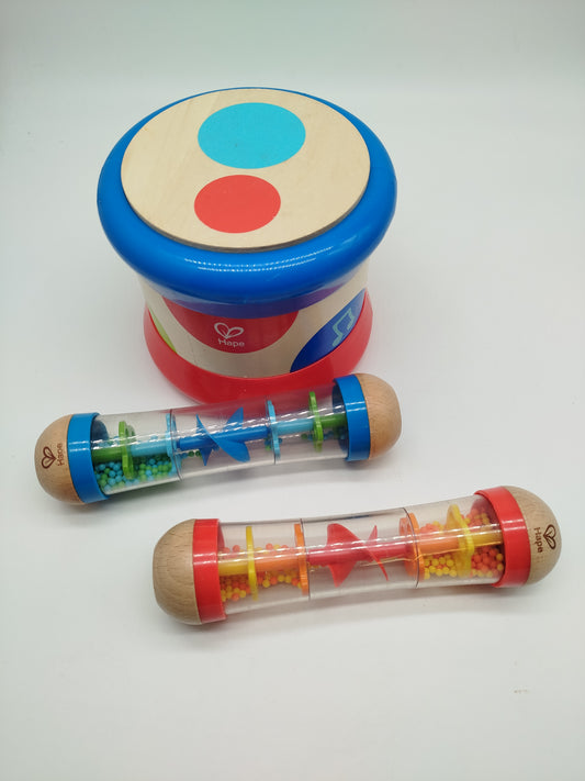 Hape Musikspielzeug Set – elektronische Trommel & 2 Regenröhren