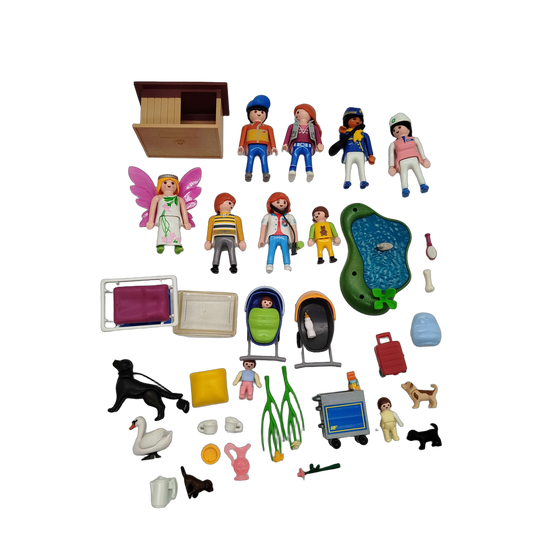 Playmobil Bundle Set Figuren Tiere & Zubehör Kinderwagen Teich