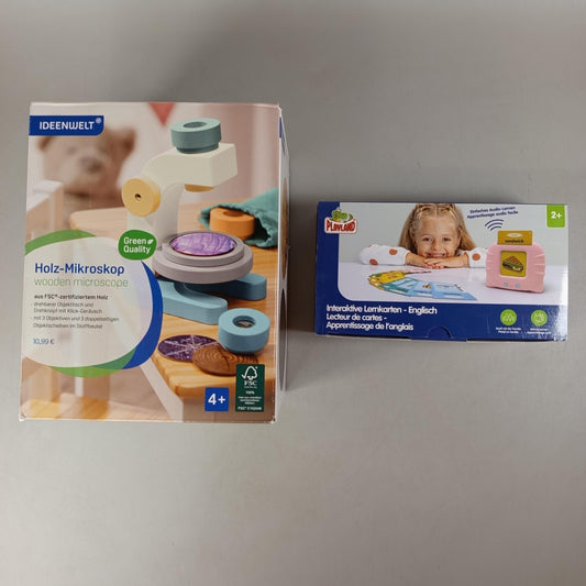 Playland & Ideenwelt Bundle Lernspiel Set von 2 Karten & Holz-Mikroskop