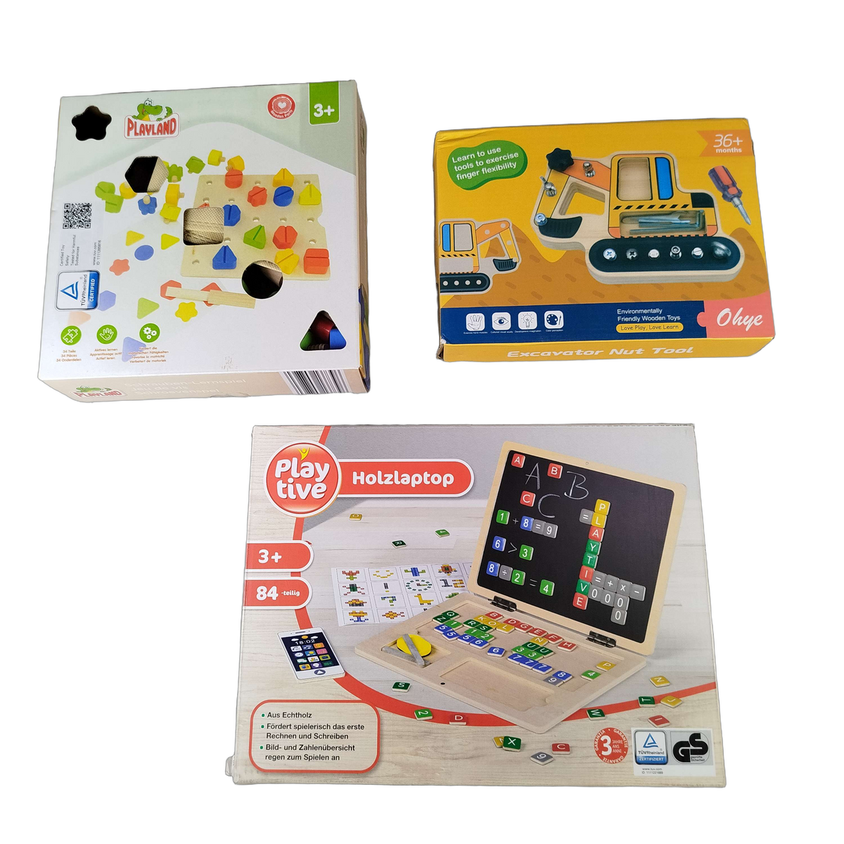 Ohye Bundle Montessori Set von 3 Holzlaptop, Schraubbrett & Lernspiel