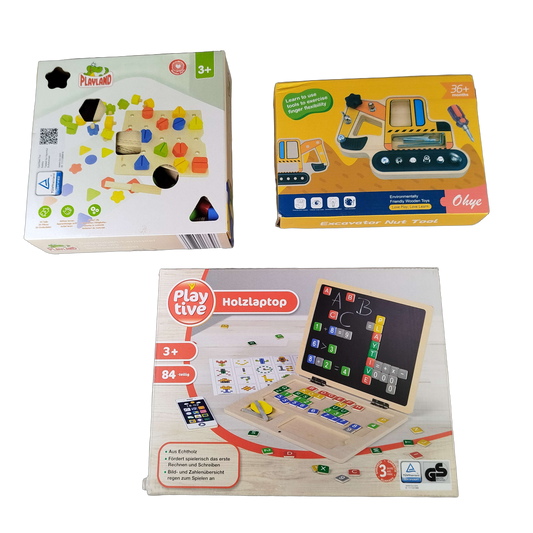Ohye Bundle Montessori Set von 3 Holzlaptop, Schraubbrett & Lernspiel