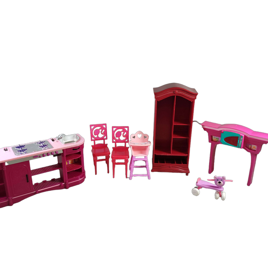 Bundle Puppenhaus Puppenmöbel Set von 7 Küche, Schrank, Waschtisch