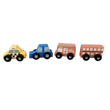 J'adore Bundle Fahrzeuge Set von 13 Holzautos Polizei, Taxi, Bus