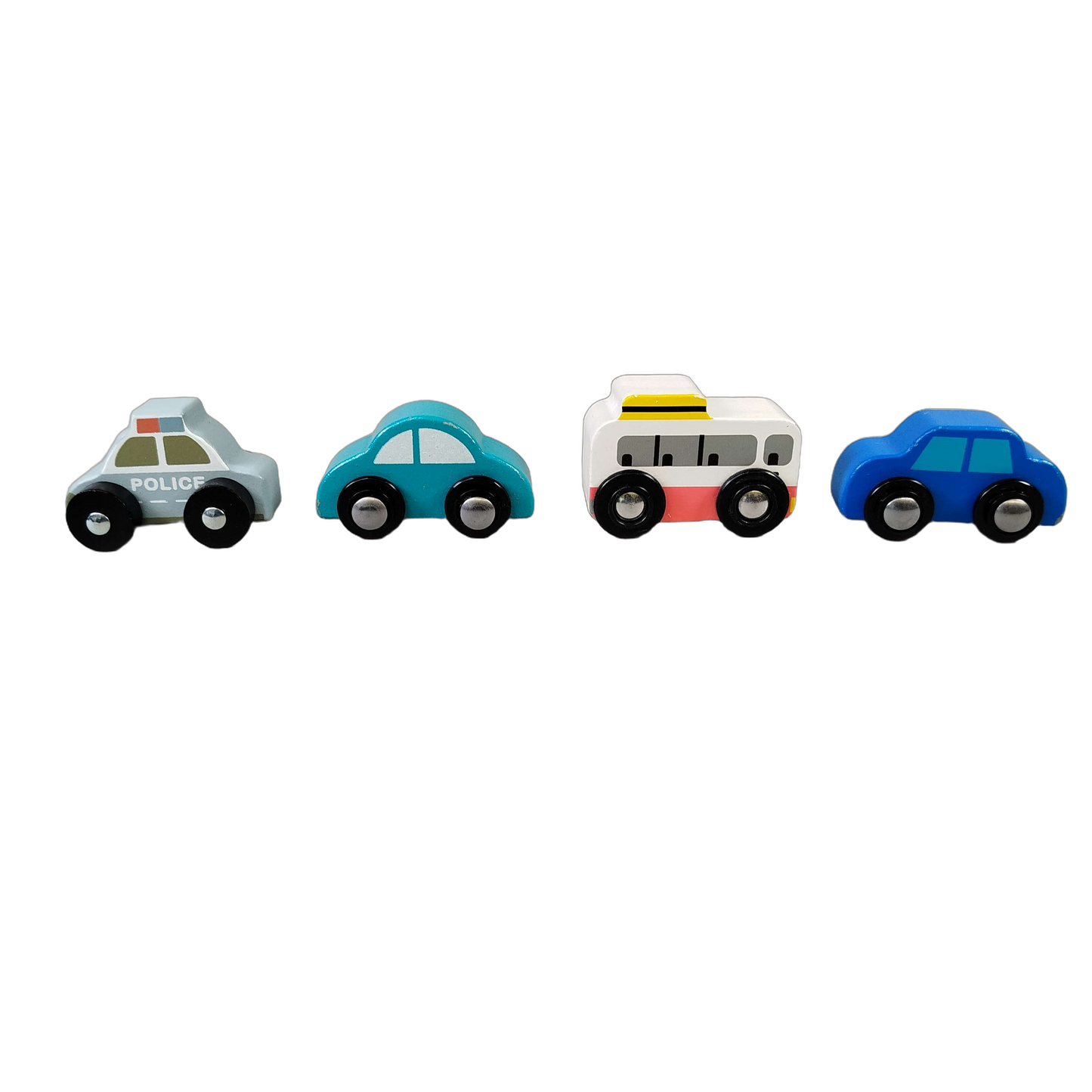 J'adore Bundle Fahrzeuge Set von 13 Holzautos Polizei, Taxi, Bus
