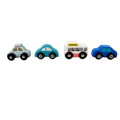 J'adore Bundle Fahrzeuge Set von 13 Holzautos Polizei, Taxi, Bus