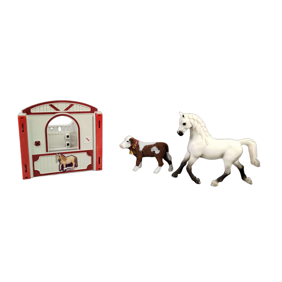 Schleich Tiere Bundle Bauernhof Pferdebox DUSTY 3 Teile Pferd & Kalb