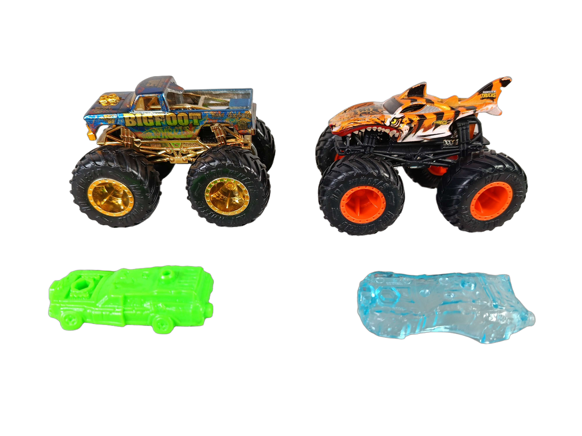 Mattel Bundle Hot Wheels Tiger Shark Set von 6 Monstertrucks & Rampen