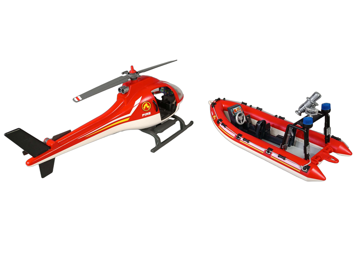 Playmobil Feuerwehr-Hubschrauber mit Schlauchboot & Zubehör Spielset