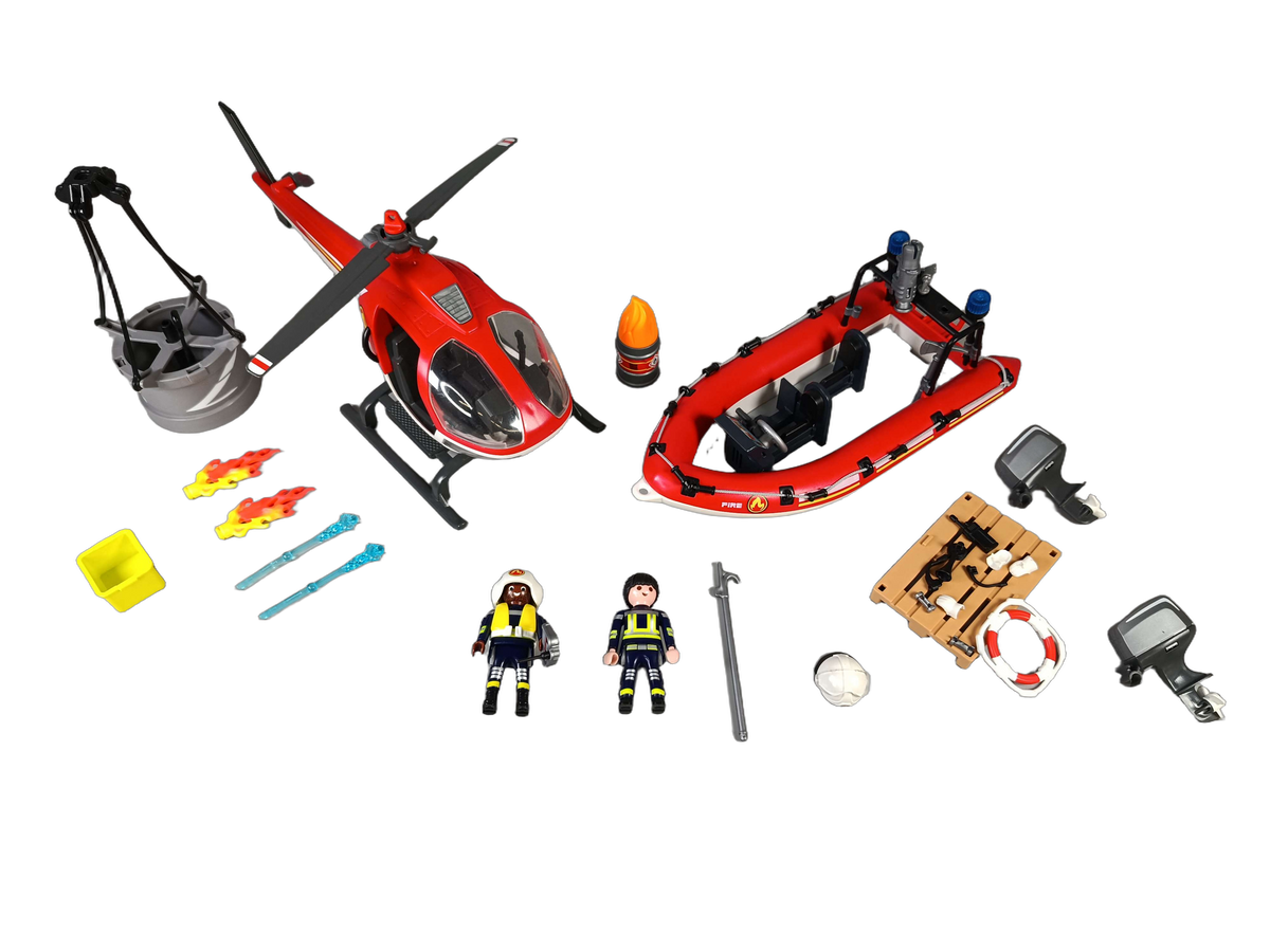 Playmobil Feuerwehr-Hubschrauber mit Schlauchboot & Zubehör Spielset