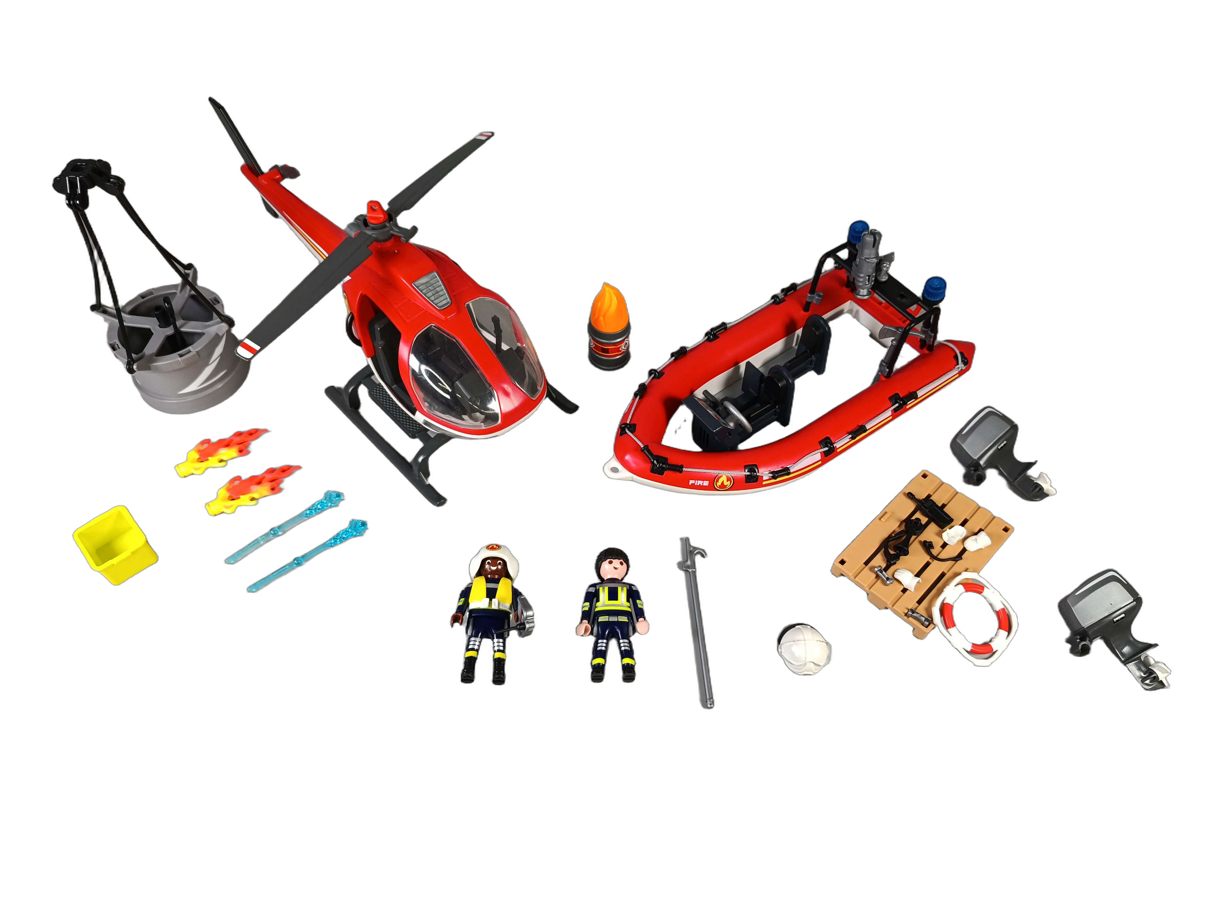 Playmobil Feuerwehr-Hubschrauber mit Schlauchboot & Zubehör Spielset