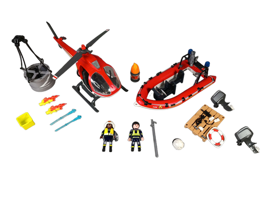 Playmobil Feuerwehr-Hubschrauber mit Schlauchboot & Zubehör Spielset