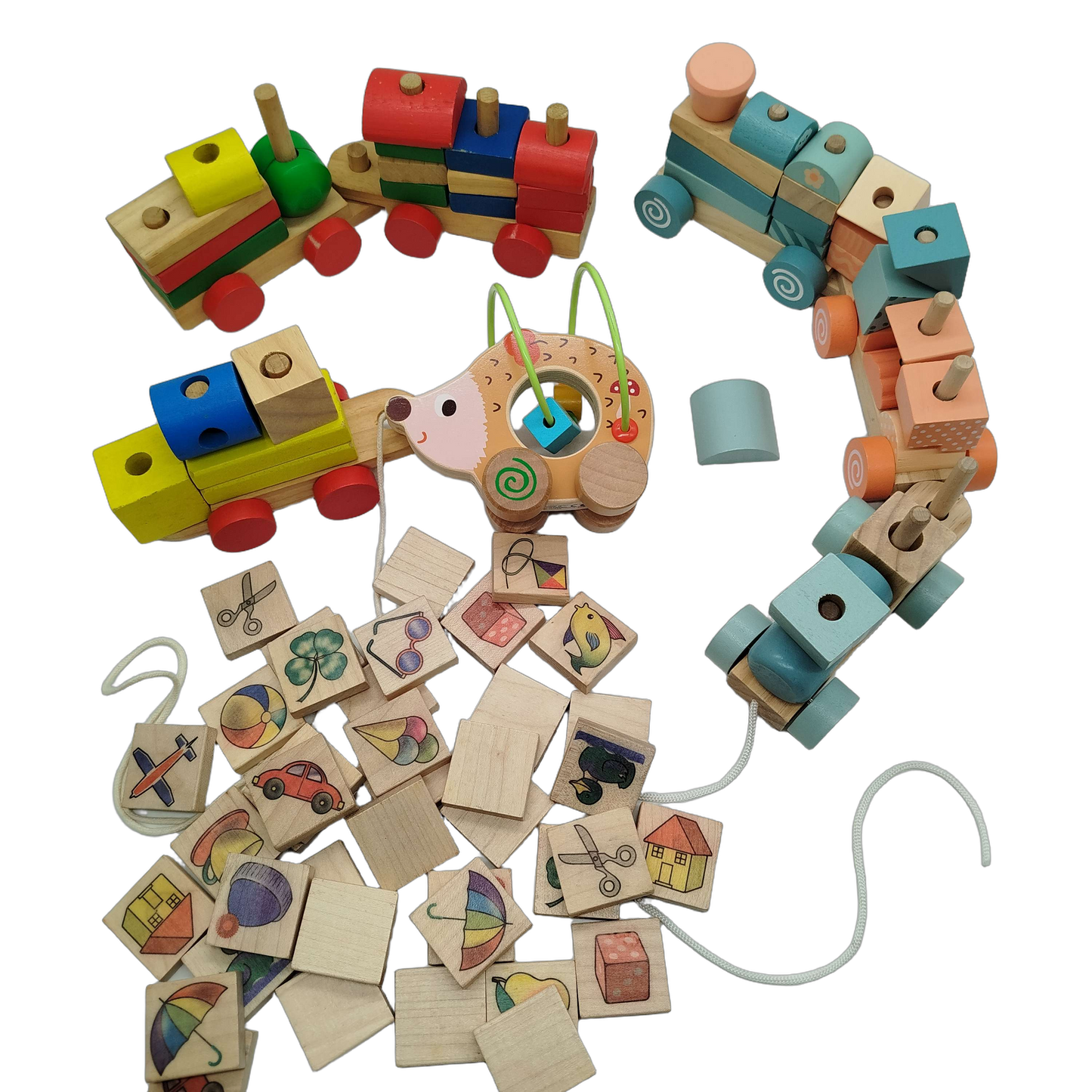 Bundle Holzklötze Set Bausteine & Ziehigel