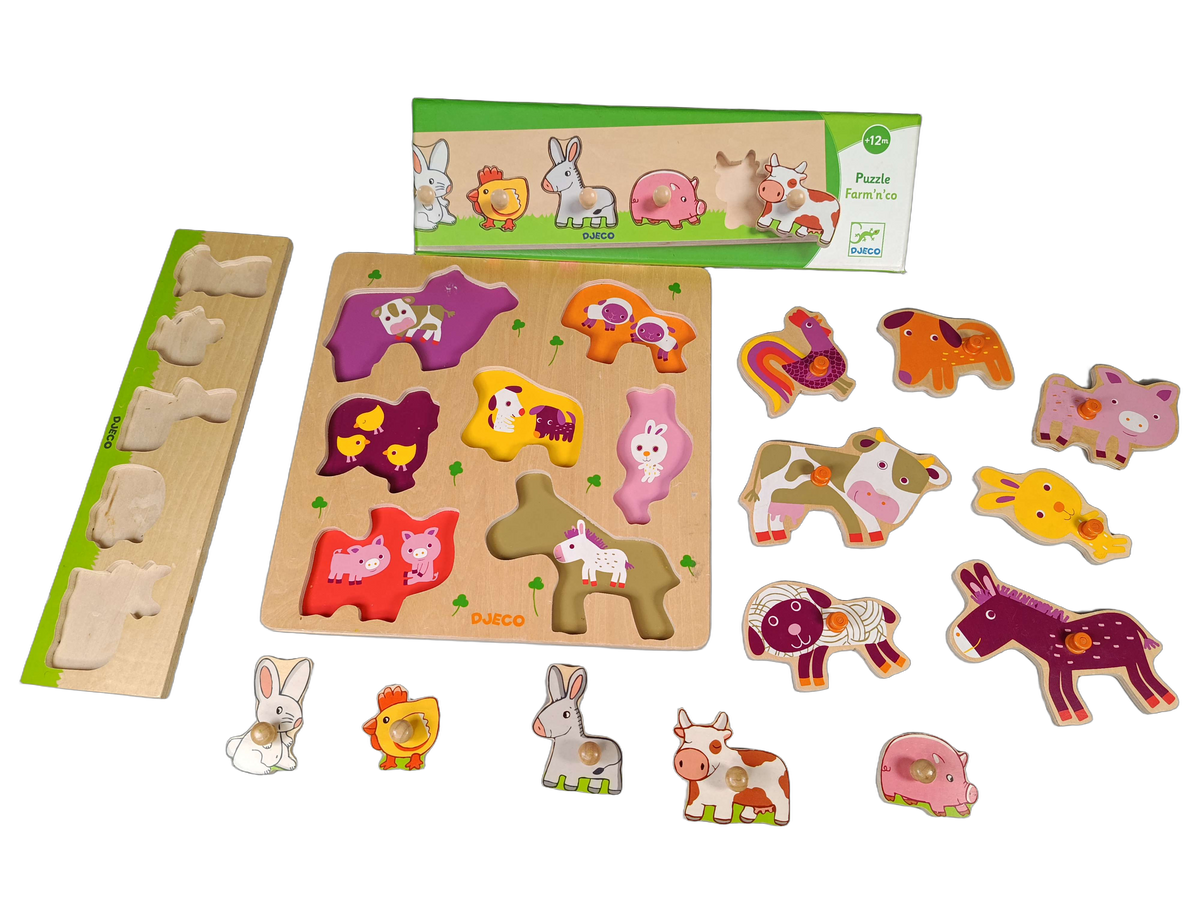 Djeco Bundle Tiere Set von 2 Steckpuzzle & Holzpuzzle